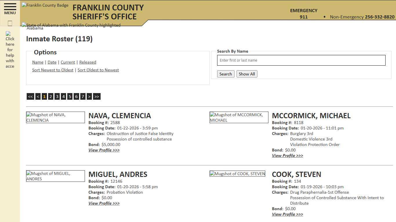 Inmate Roster - Current Inmates Booking Date Descending - Franklin County AL Sheriff's Office